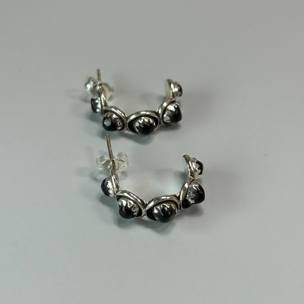 Zuni Sterling Silver Black Onyx Hoop Earrings